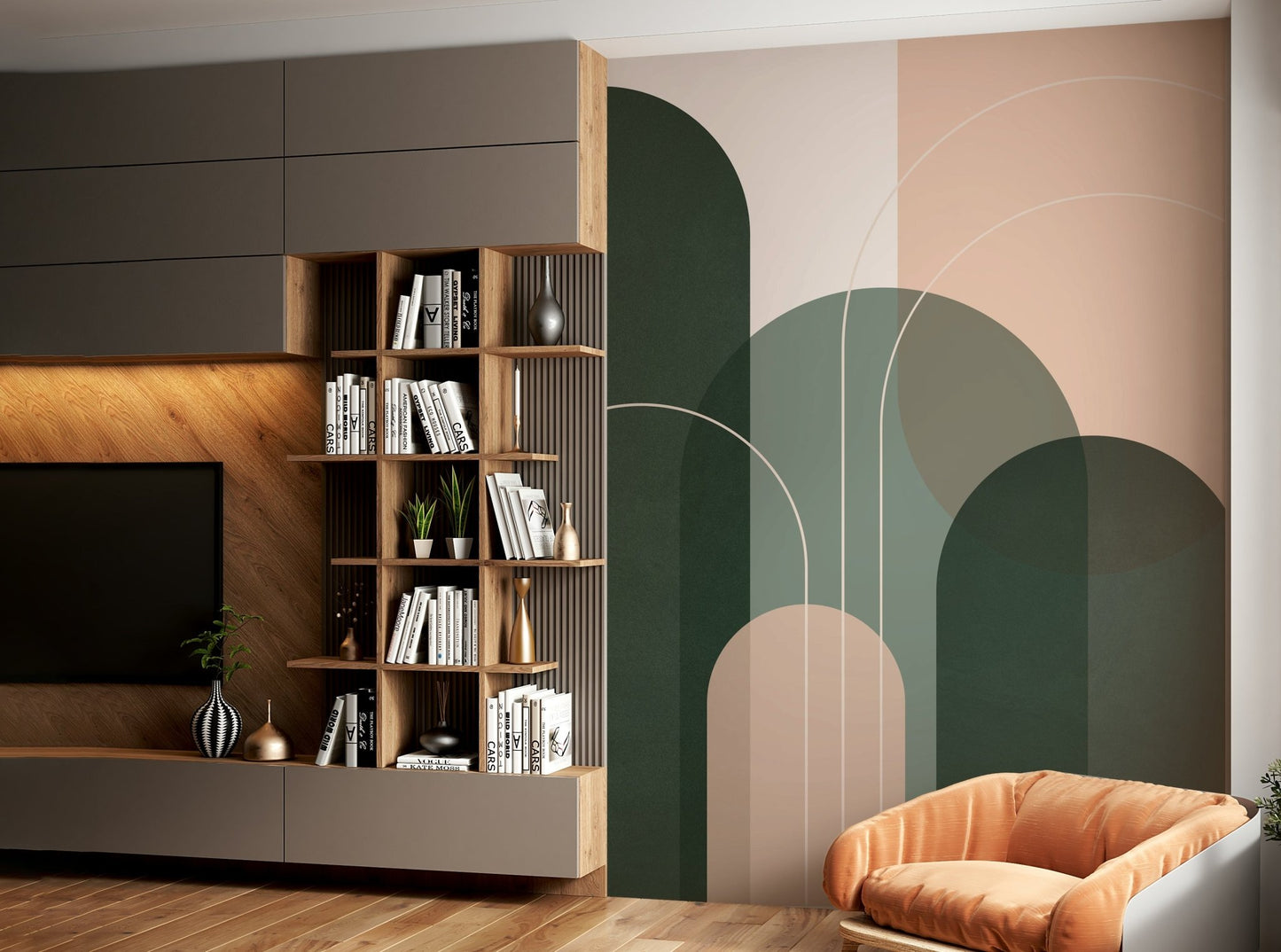 Elegant Sage Green Flow Mural for Living Room

