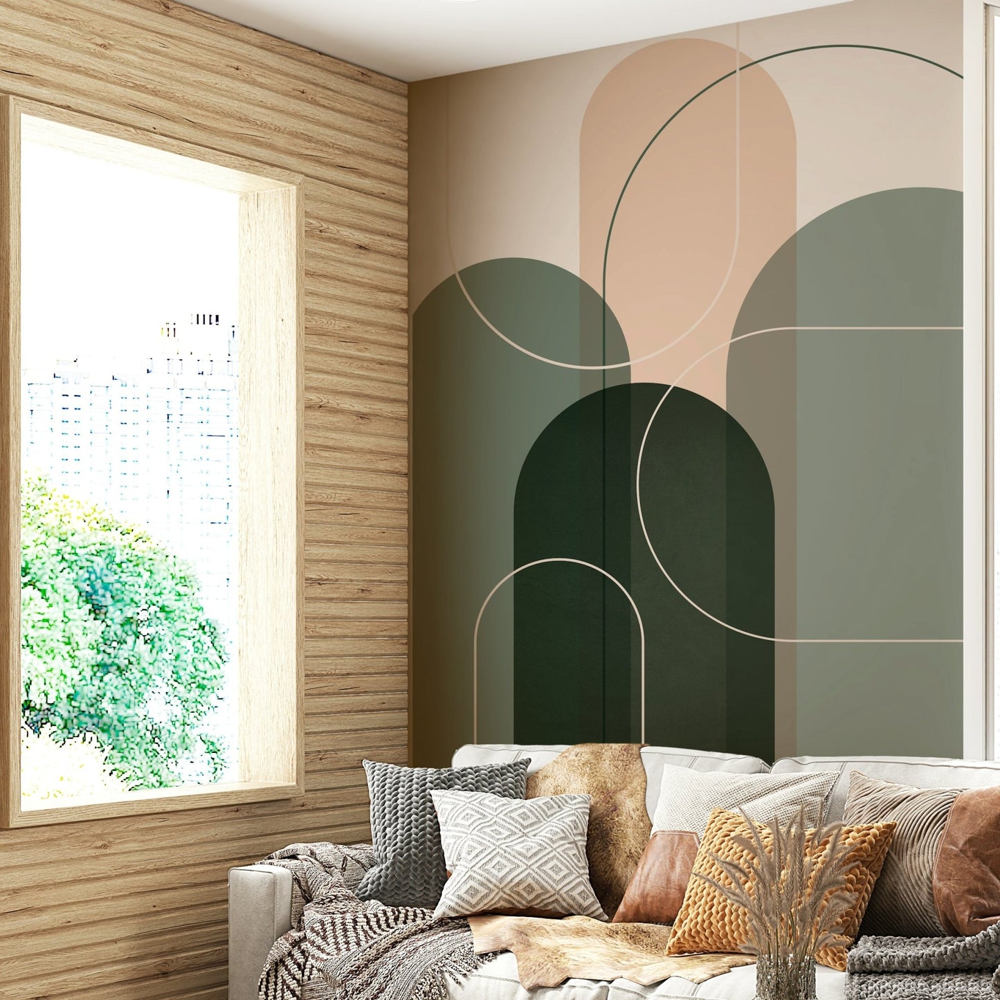 Sage Green Flow 2 mural for modern wall designs