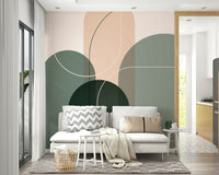 Serene sage green flow mural for calming interiors