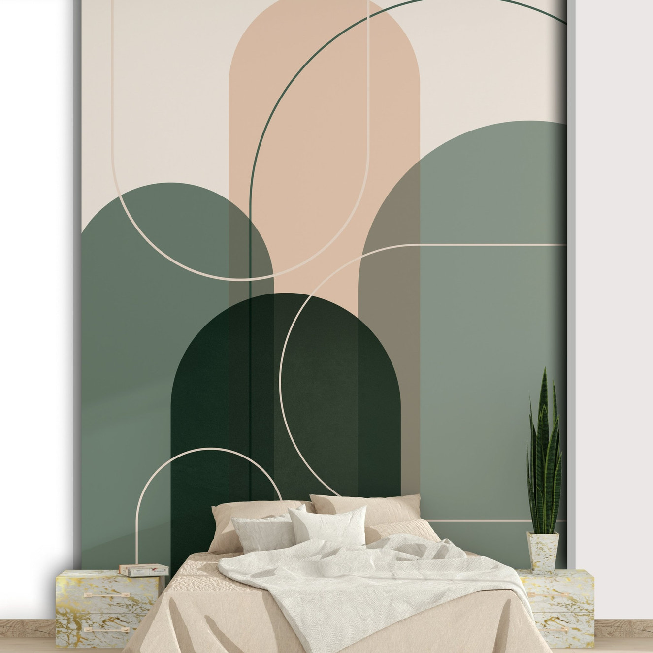 Elegant Sage Green Flow 2 Wall Mural