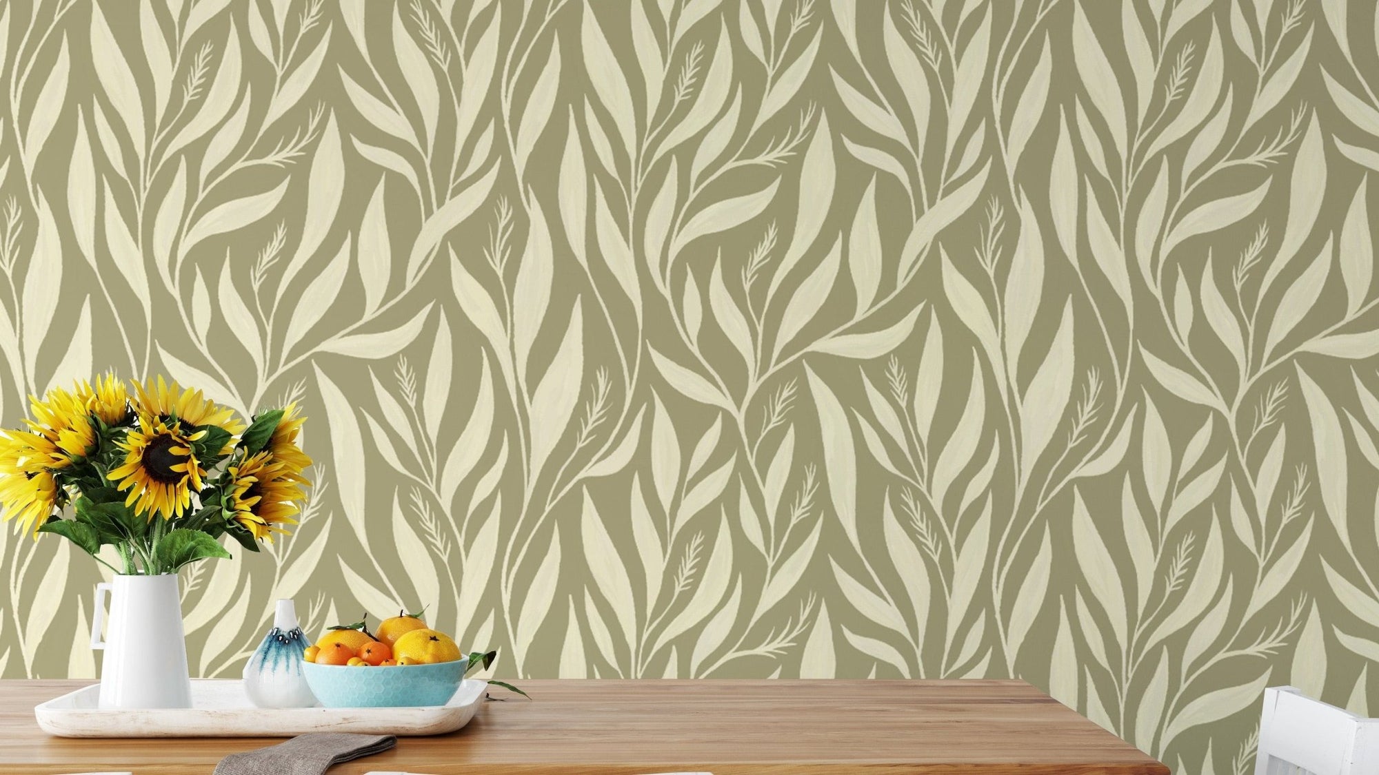 Delicate sage leaf design wall mural for decor RNM59
