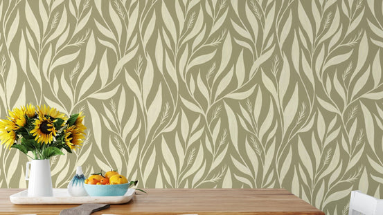 Delicate sage leaf design wall mural for decor RNM59
