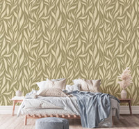 Sage green leafy design wallpaper with elegance
