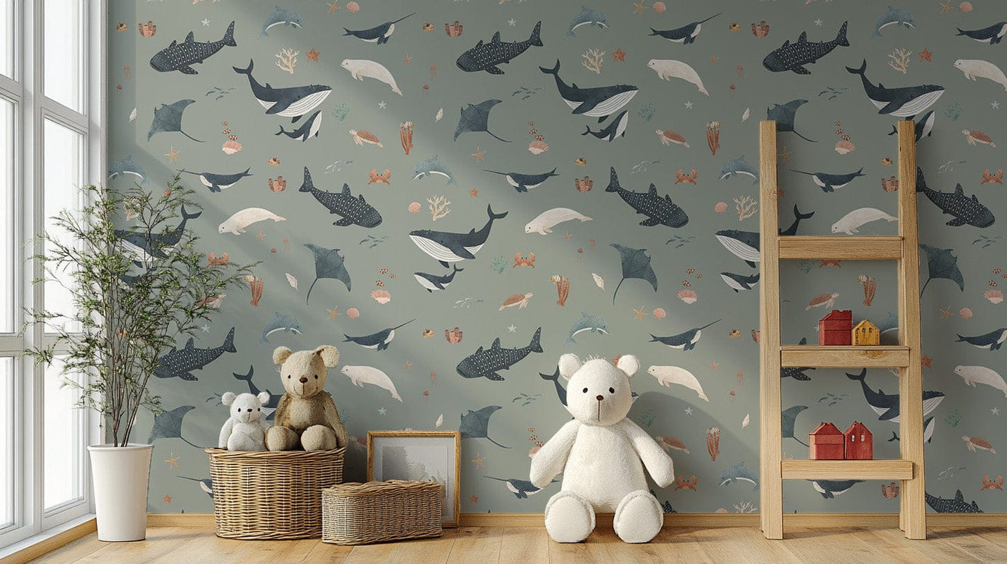 Gender-neutral ocean wallpaper theme
