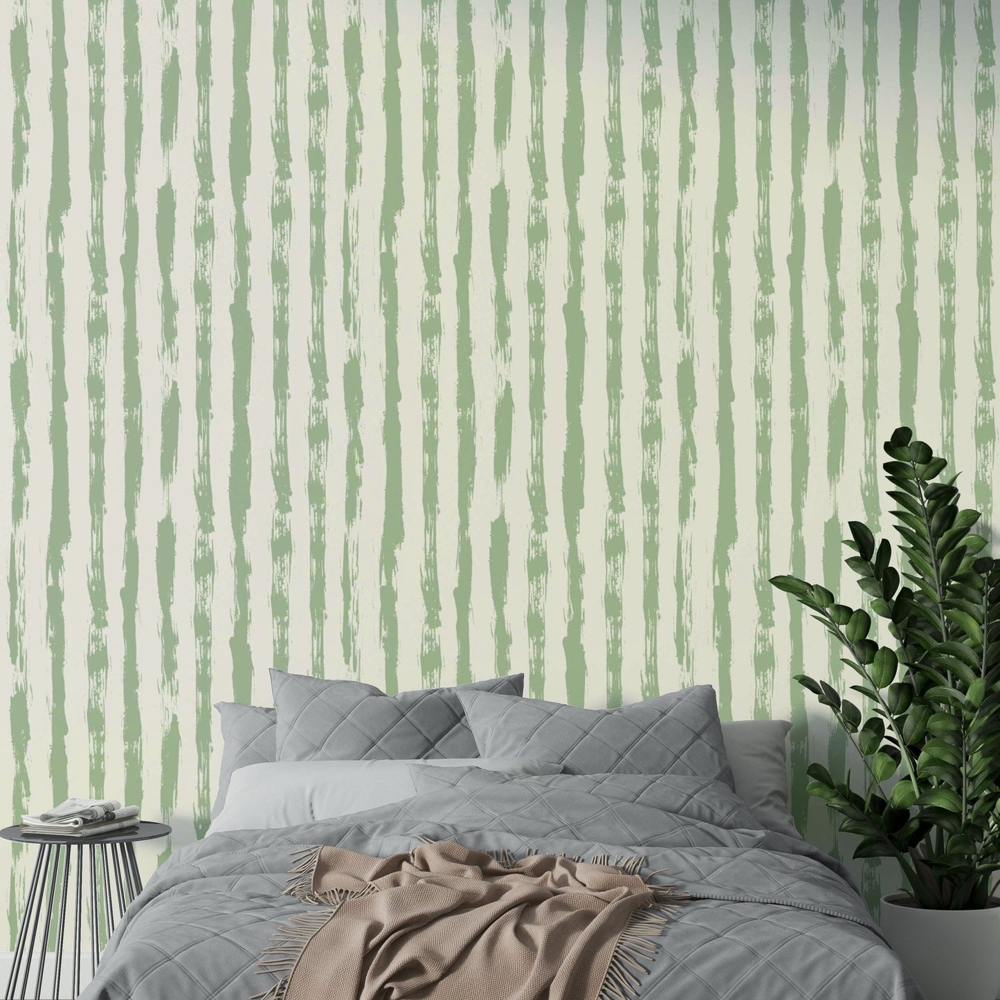 High-quality image of the sage green stripes wallpaper

