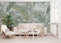 Layered sage leaves create a calm Sage Green Tropical Botanical wall mural