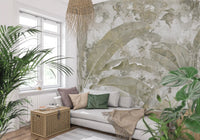 Natural wall texture appears through Sage Green Tropical Leaves wall mural design
