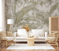 Calm botanical movement stands out in Sage Green Tropical Leaves wall mural