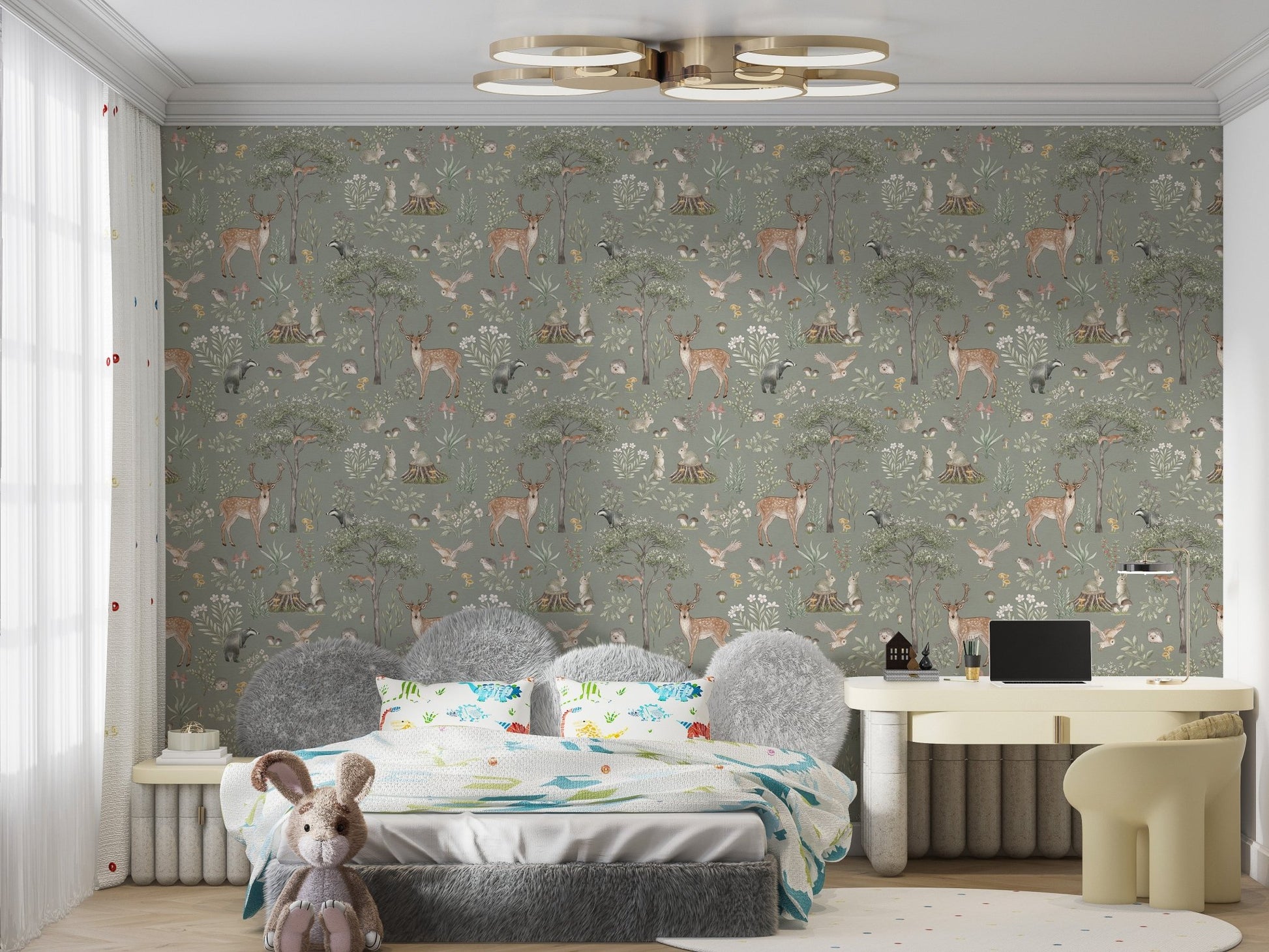 Storybook-style nature wallpaper in green
