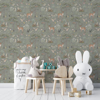 Sage green wildlife wallpaper design
