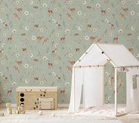 Sage green woodland deer wallpaper design KB79
