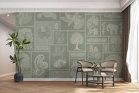 Ethnic Indian wall mural in green

