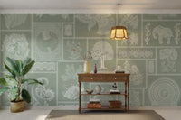 Ethnic tribal motifs in soft green tone

