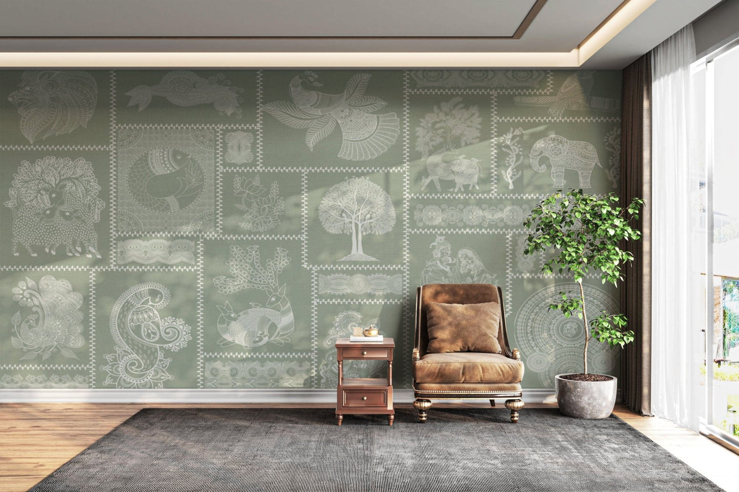 Warli-inspired fusion on fabric texture

