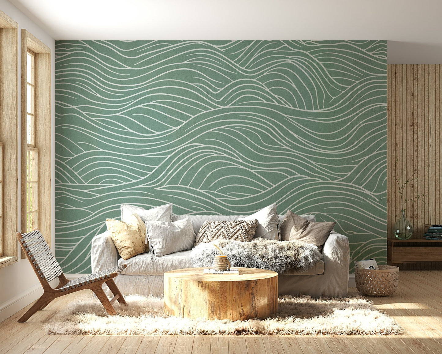 A peaceful wall mural with an elegant, flowing design.

