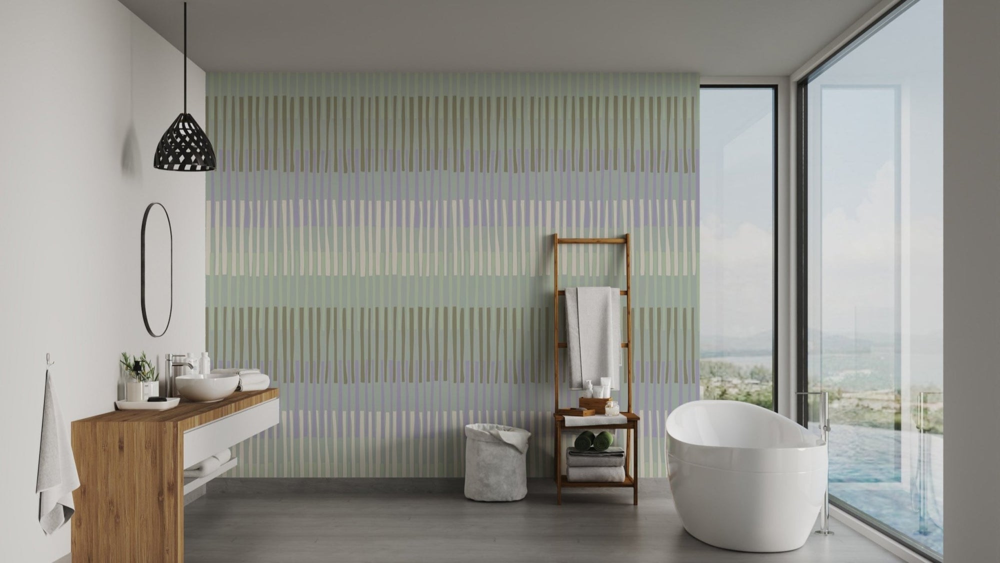 Sophisticated Sage Stripes Wallpaper Mural, AN25