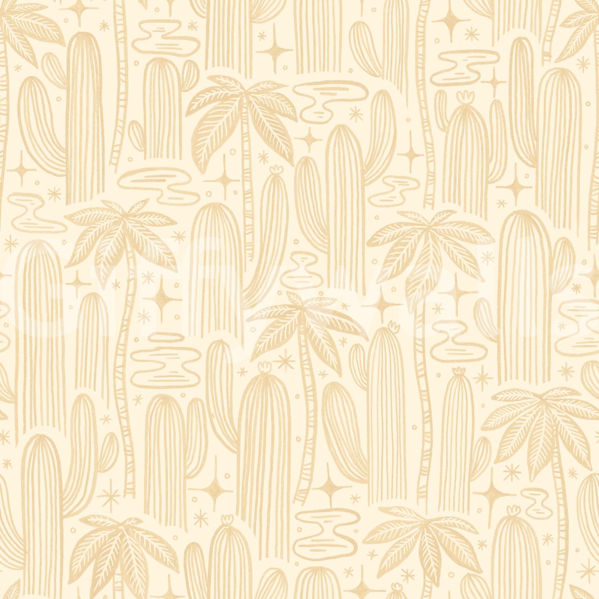 Natural cactus wallpaper with soft white base

