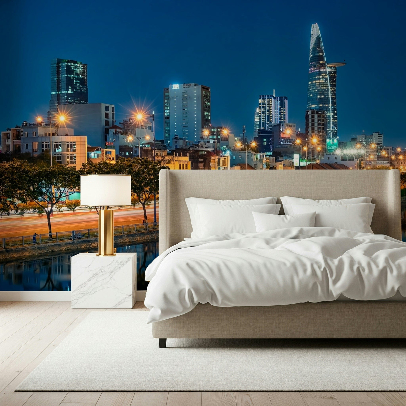 Saigon Skyline Night Wall Mural