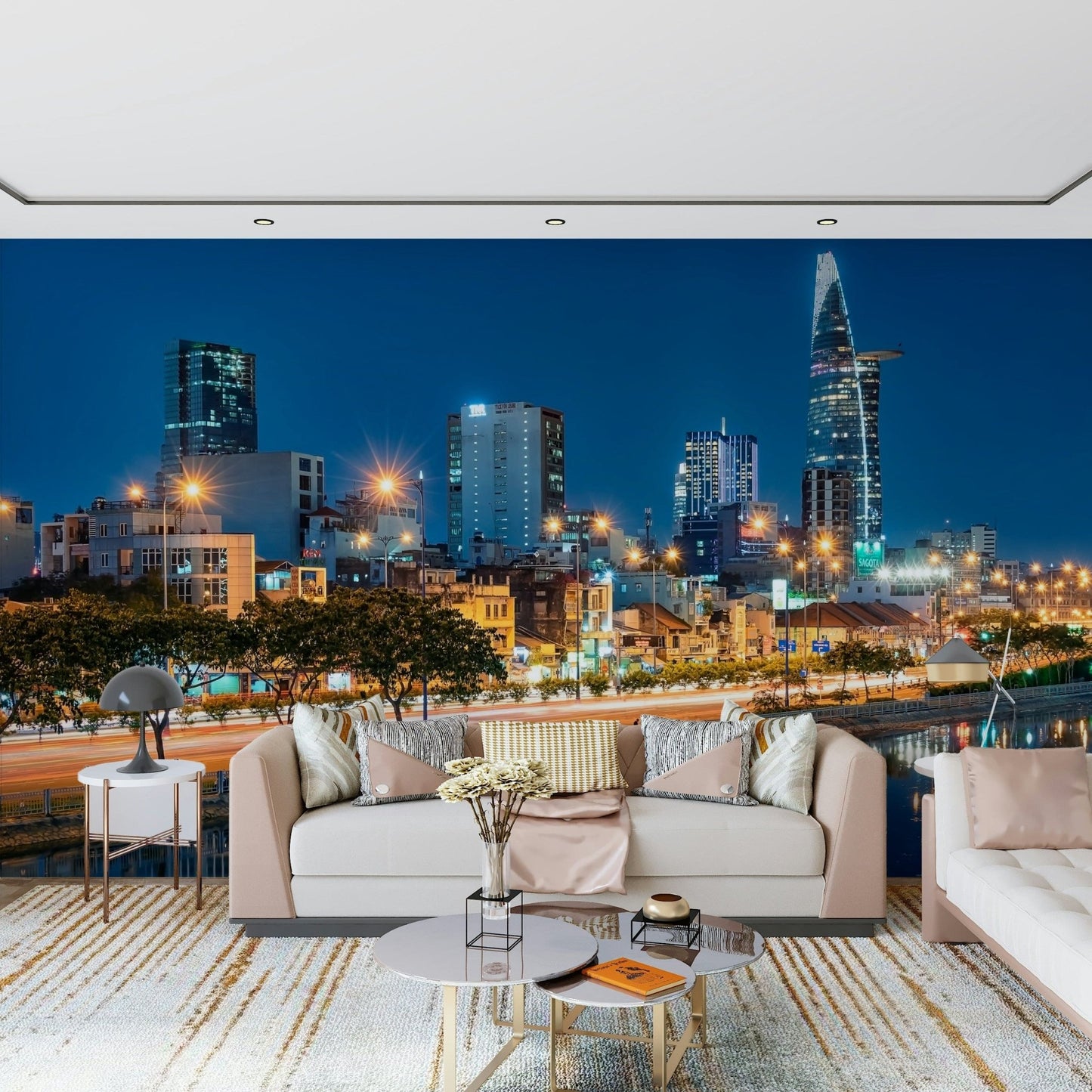 Saigon Skyline Night Wall Mural