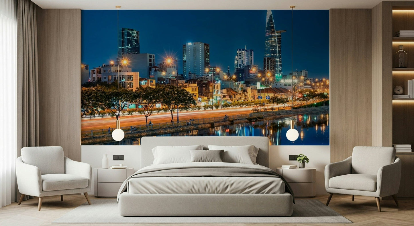 Saigon Skyline Night Wall Mural