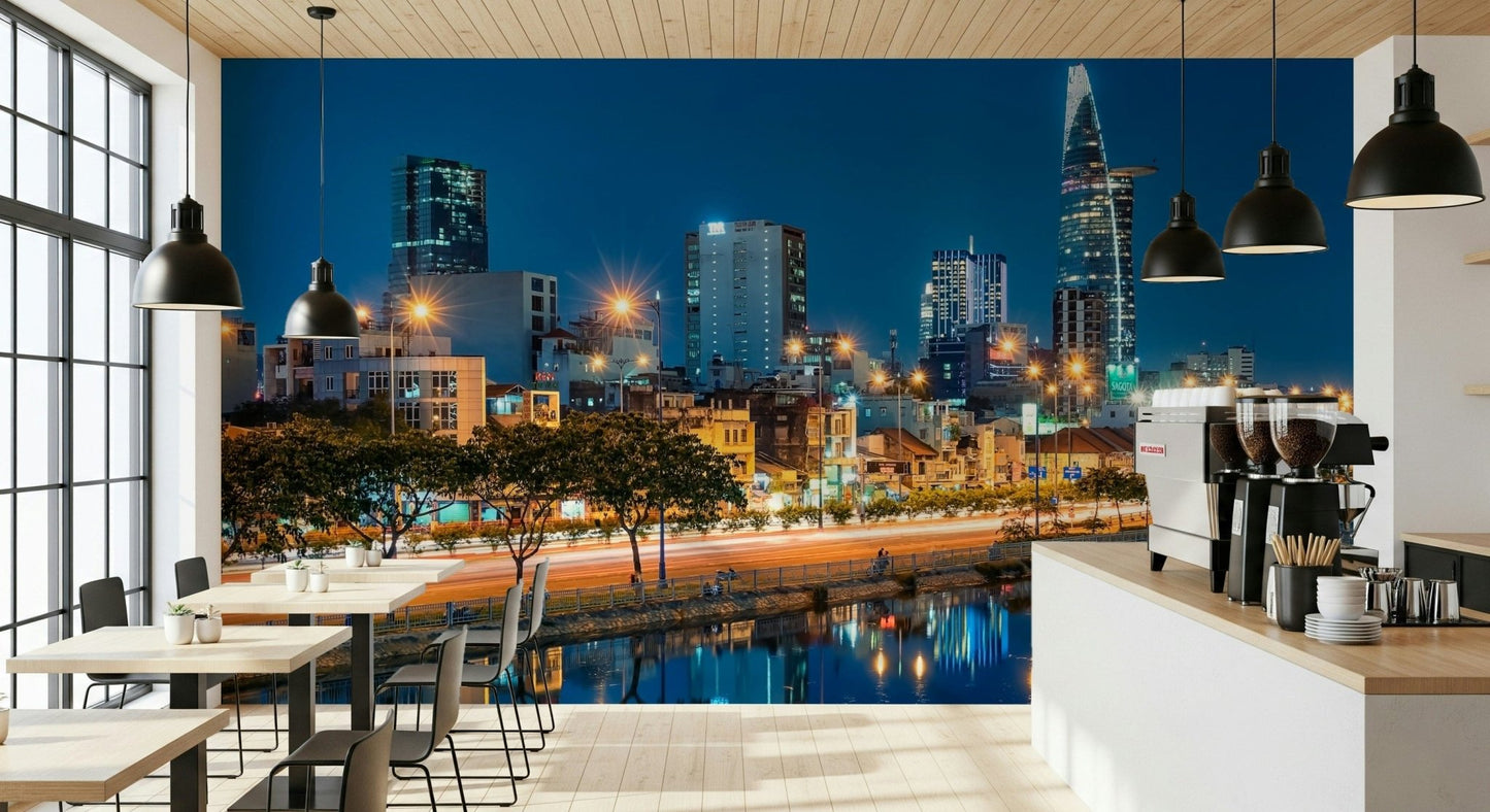 Saigon Skyline Night Wall Mural