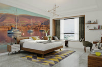 Still water and boat reflections wall mural

