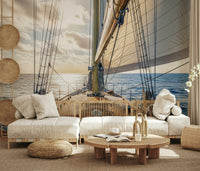 Detailed maritime wallpaper for an adventurous coastal interior style.