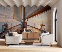 Polished wood boat deck wallpaper for a custom wall mural.