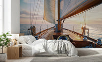 Golden hour ocean view wallpaper for a bedroom wall mural.