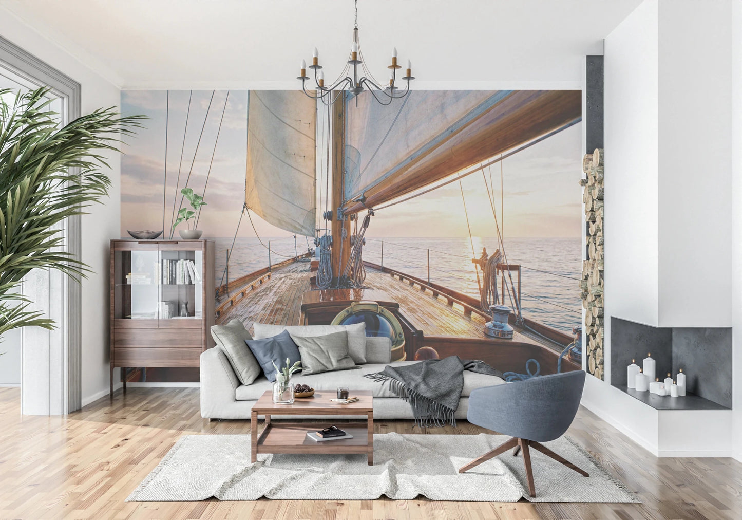 Maritime theme wallpaper for a modern home office wall mural.