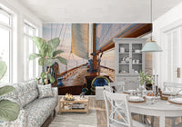 Nautical sailboat wallpaper for a calm living room wall mural.