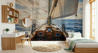 Coastal theme wallpaper showing traditional sailboats in a light breeze.