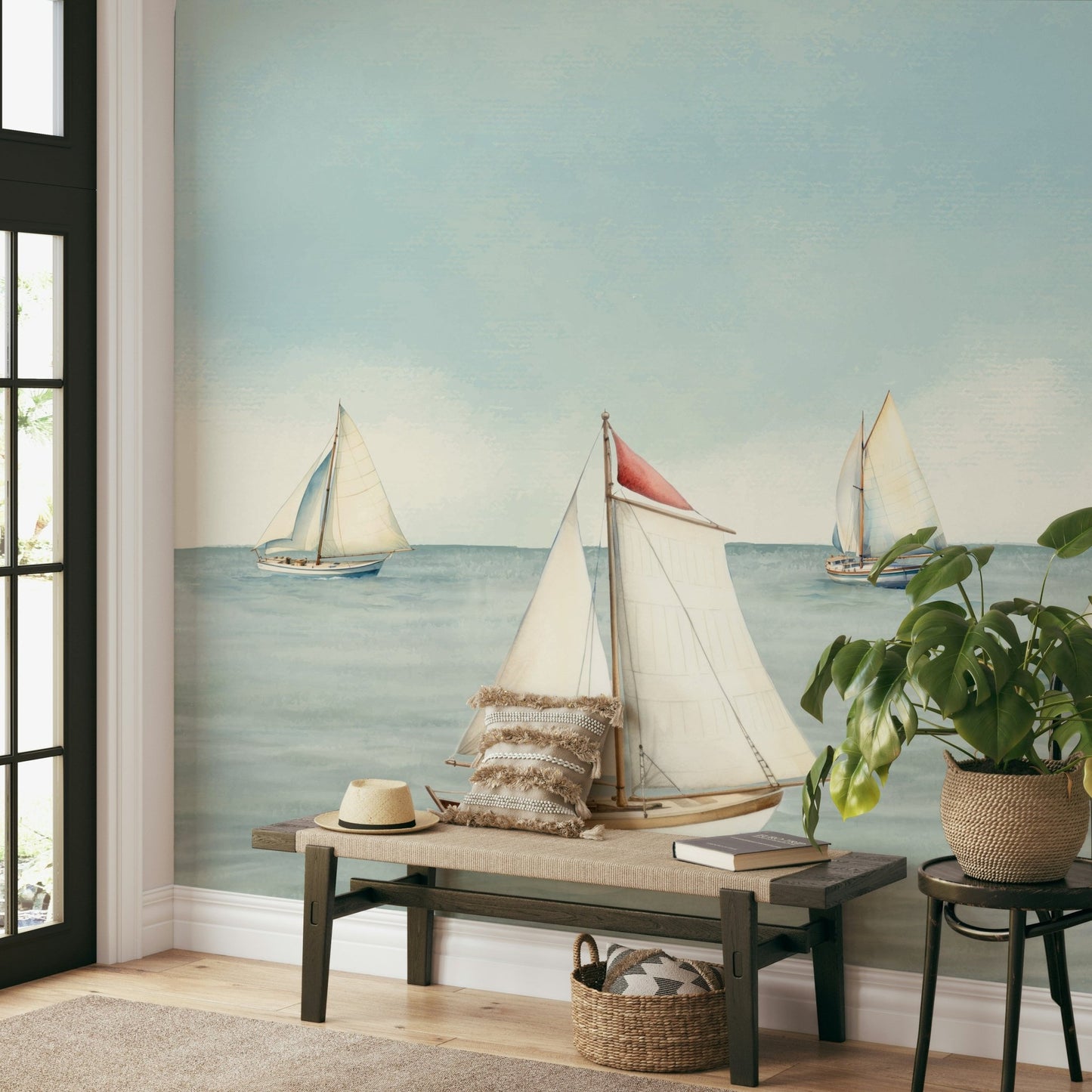 Wall mural showing a quiet seaside scene

