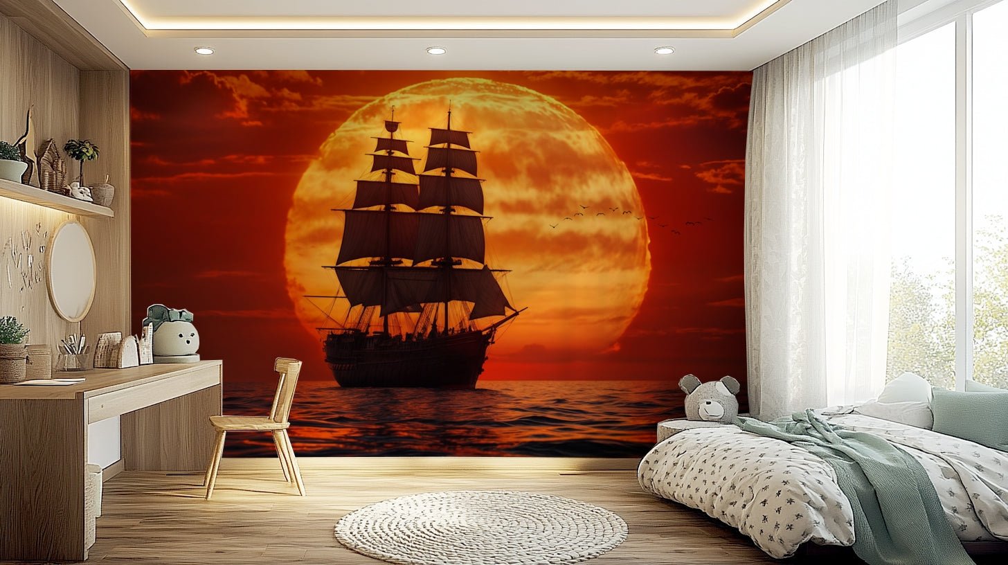 A calming nautical design wallpaper mural that defines a space.


