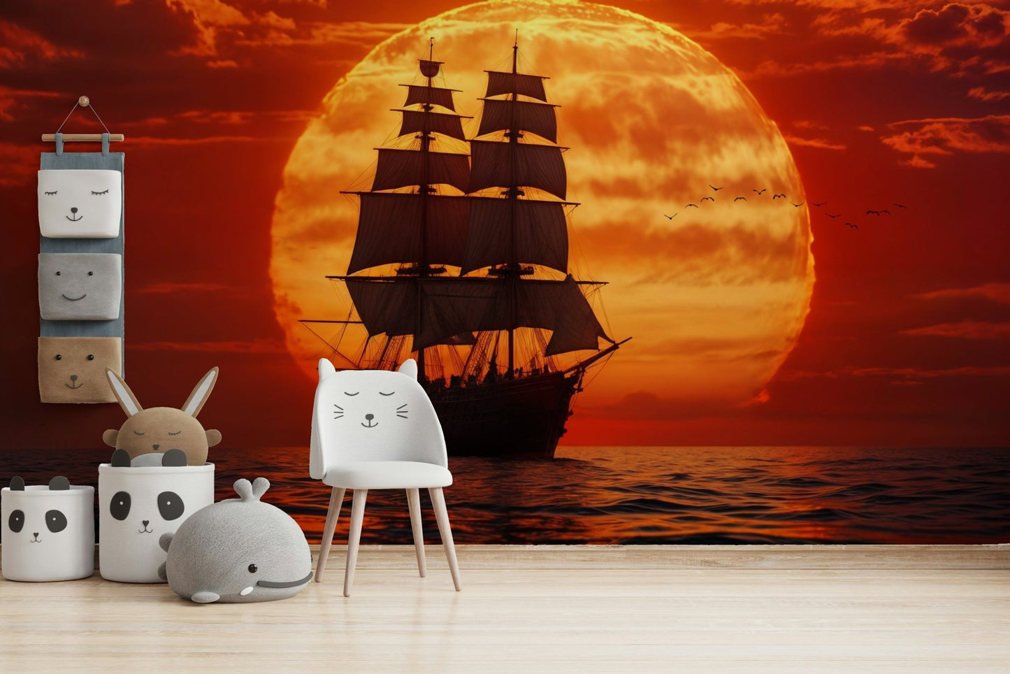 An artistic travel theme mural for home decor.

