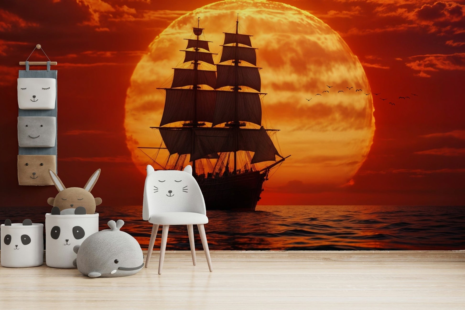 An artistic travel theme mural for home decor.

