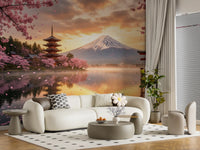 Sakura Vista at Fuji's Golden Hour Wall Mural