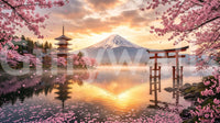 Sakura Vista at Fuji's Golden Hour Wall Mural