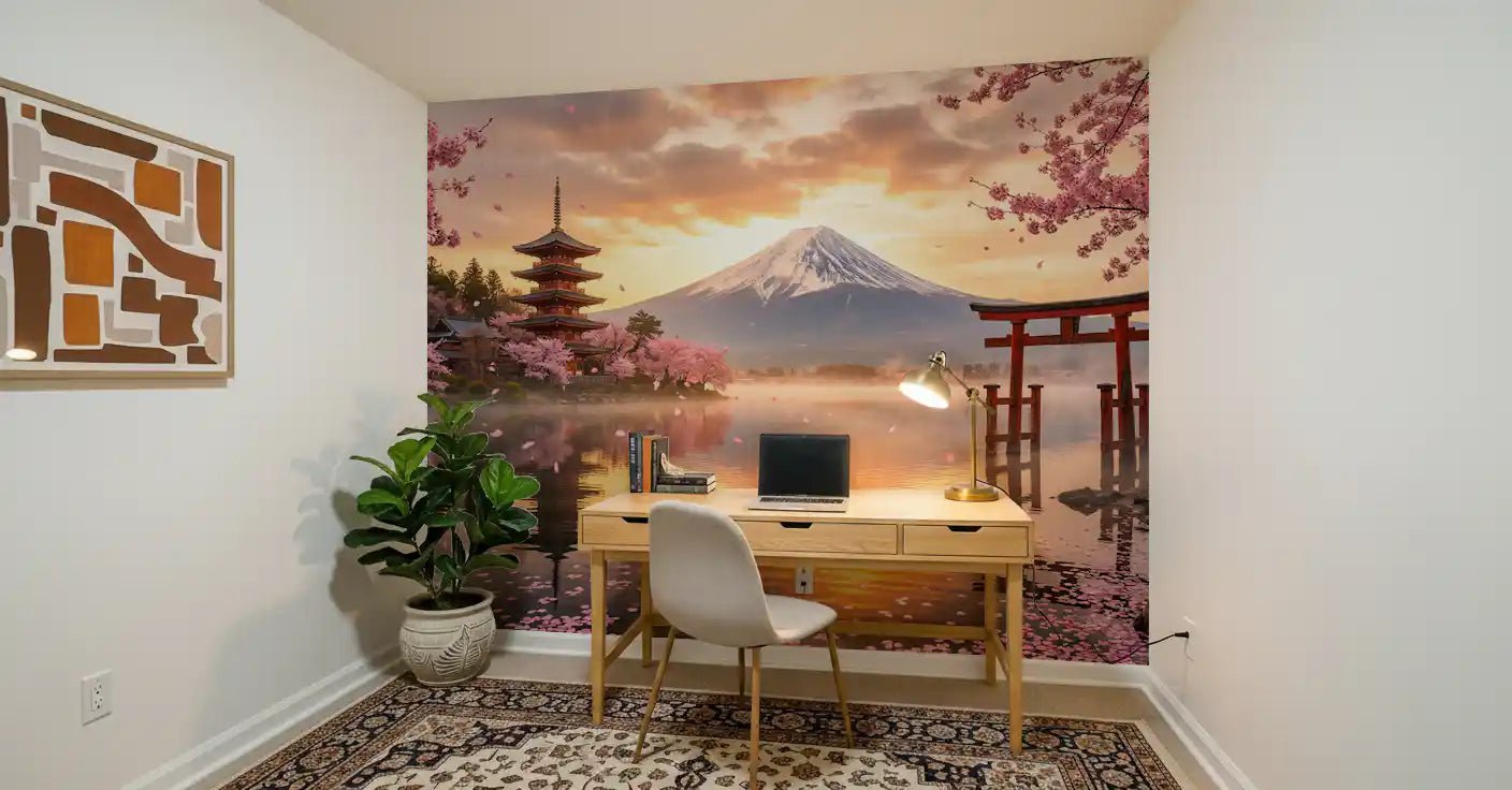 Sakura Vista at Fuji's Golden Hour Wall Mural
