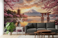 Sakura Vista at Fuji's Golden Hour Wall Mural