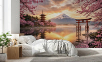 Sakura Vista at Fuji's Golden Hour Wall Mural