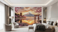 Sakura Vista at Fuji's Golden Hour Wall Mural
