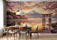 Sakura Vista at Fuji's Golden Hour Wall Mural