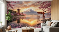 Sakura Vista at Fuji's Golden Hour Wall Mural