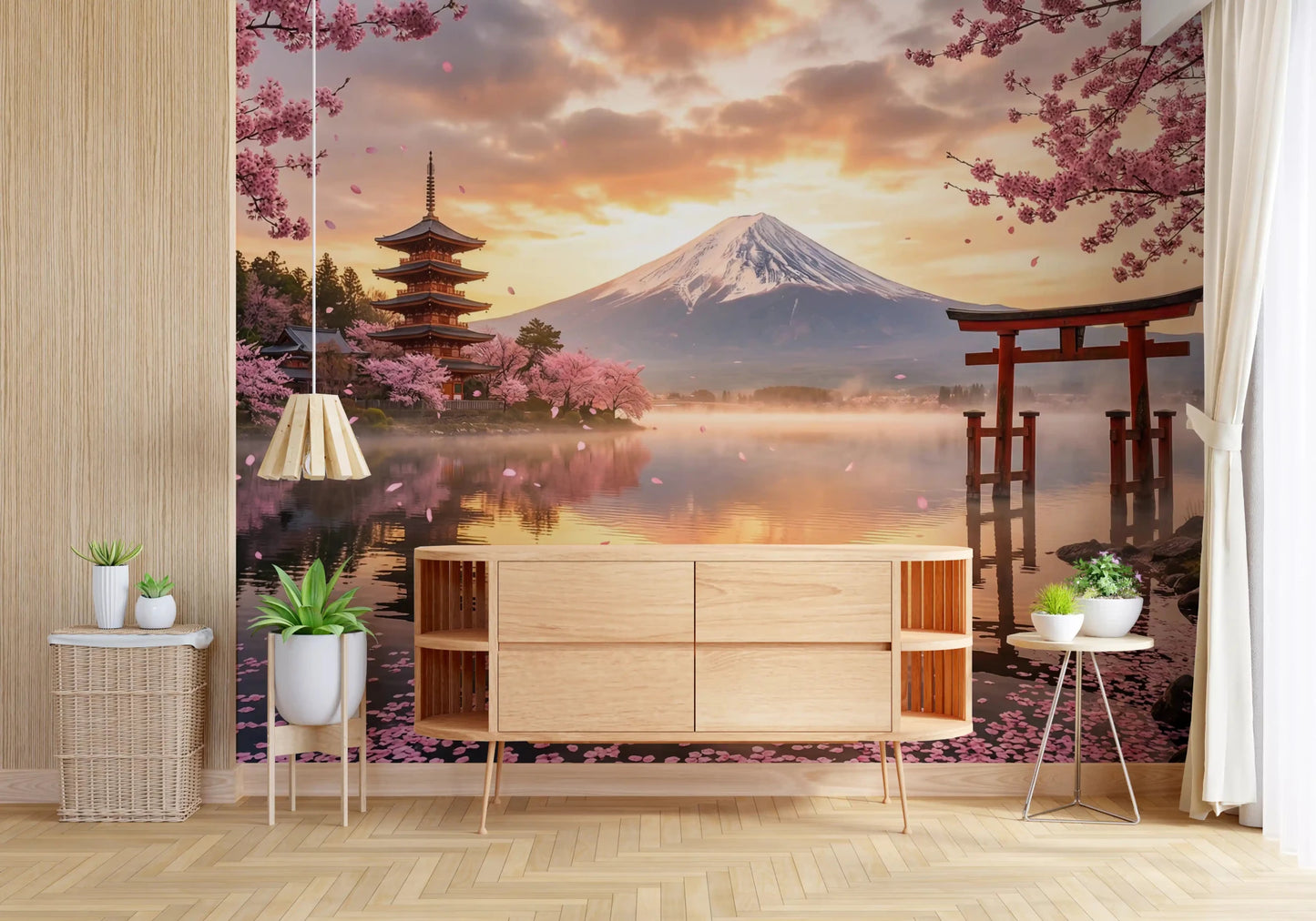 Sakura Vista at Fuji's Golden Hour Wall Mural