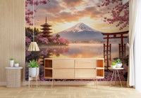Sakura Vista at Fuji's Golden Hour Wall Mural