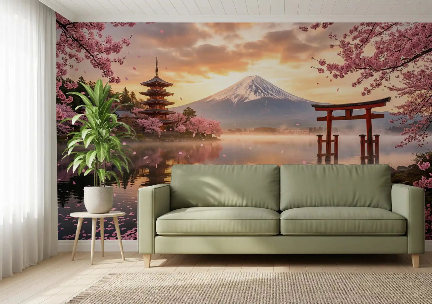 Sakura Vista at Fuji's Golden Hour Wall Mural