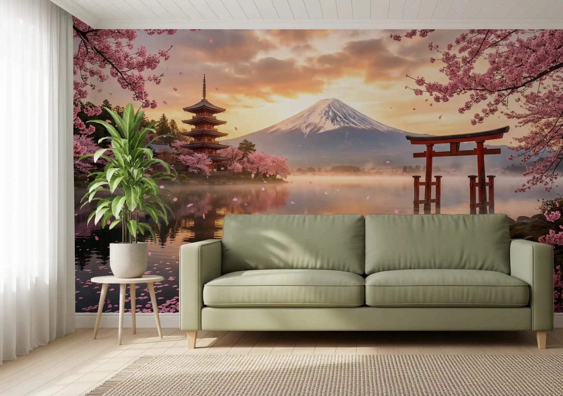 Sakura Vista at Fuji's Golden Hour Wall Mural