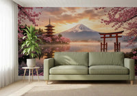 Sakura Vista at Fuji's Golden Hour Wall Mural