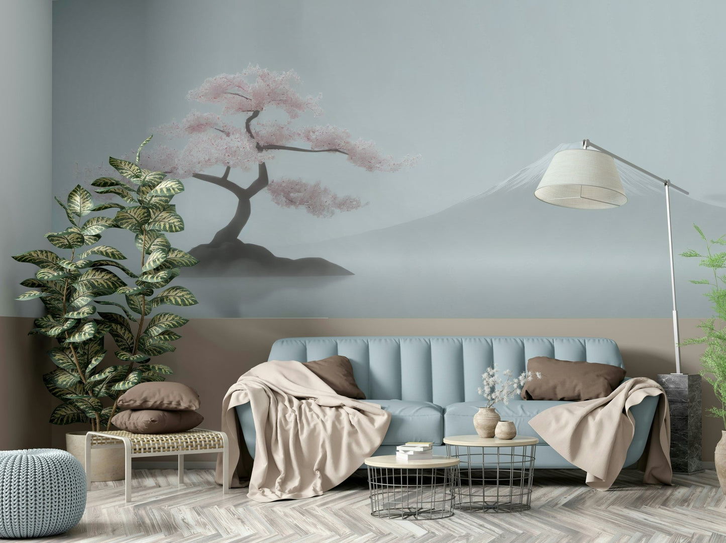 Gentle pink Sakura blossoms wall mural for tranquil spaces

